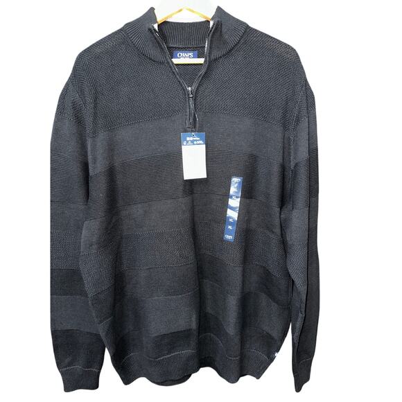 Chaps Men’s Pullover Sweater Quarter Zip American Black XL NWT Casual Preppy - Picture 1 of 11
